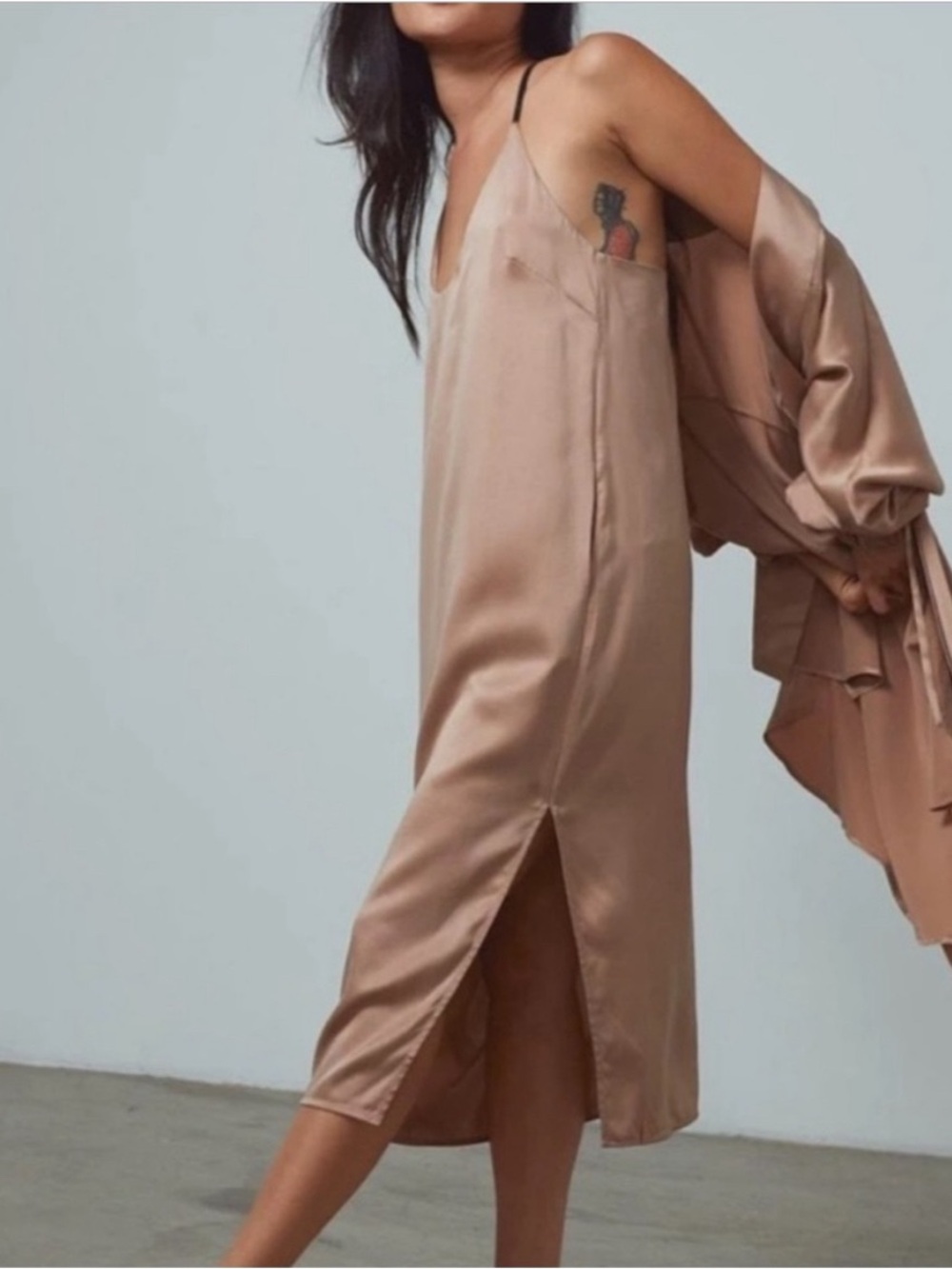 Lunya 100% washable Silk Slip Midi Dress in Dusty Rose